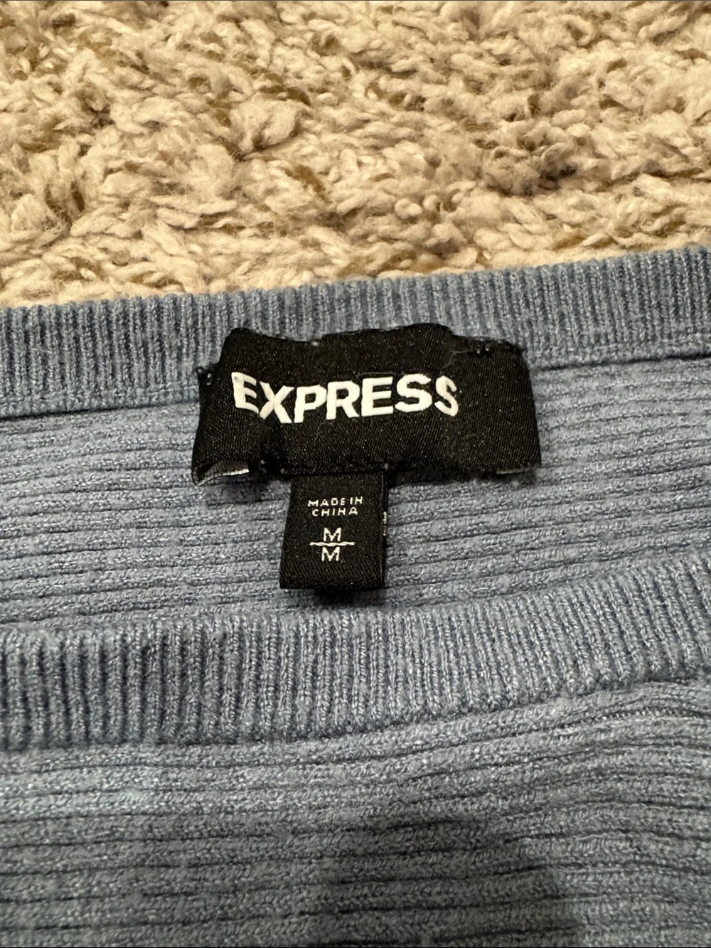 Express Mid-Blue Ribbed Knit Top - Picture 2 of 3